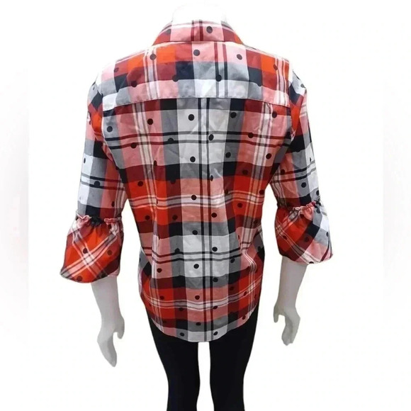 Foxcroft Plaid Wrinkle Free Button Down Top Size 8 - Picture 4 of 9